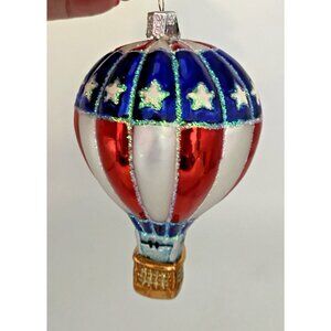 Old World Christmas Blown Glass Ornament Patriotic Hot Air Balloon Flag Red Blue